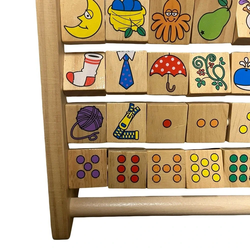 Melissa & Doug Wooden Alphabet Numbers Abacus Educational Spinning Blocks Toy